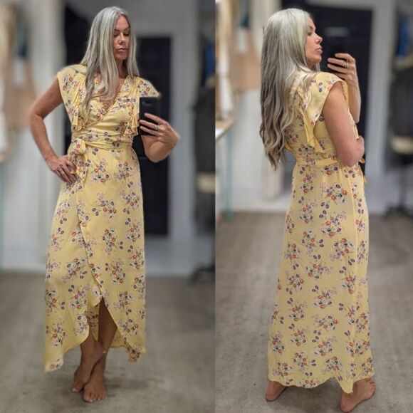Yellow Flutter Sleeve Wrap Maxi Dress - Picture 6 of 10